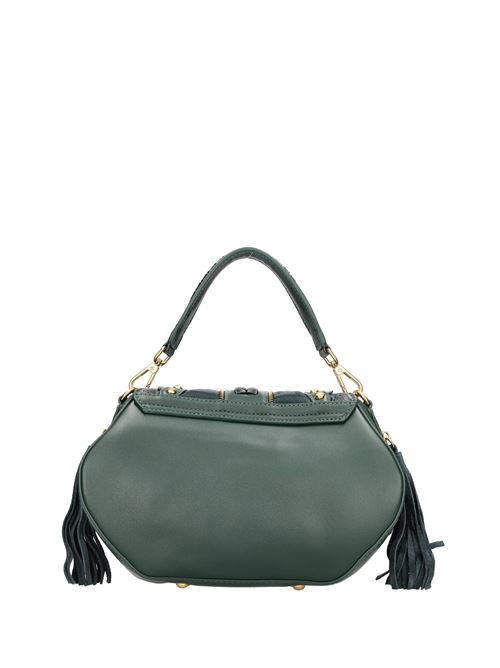 Borsa in ecopelle e inserti in cavallino con borchie strass e patchwork di materiali LA CARRIE | FICUS MED.HAND BAG COMBI MIXVERDE